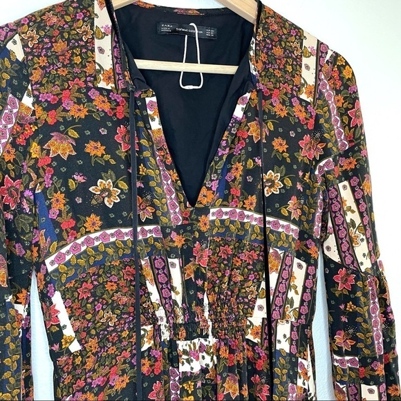 Zara Patchwork Floral Boho Peasant Midi Dress MulticolorXS - Picture 11 of 16